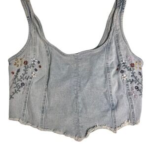 Y2K embroidered denim corset top fairycore cottagecore floral crop